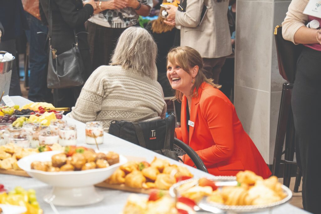 laughing at dinner