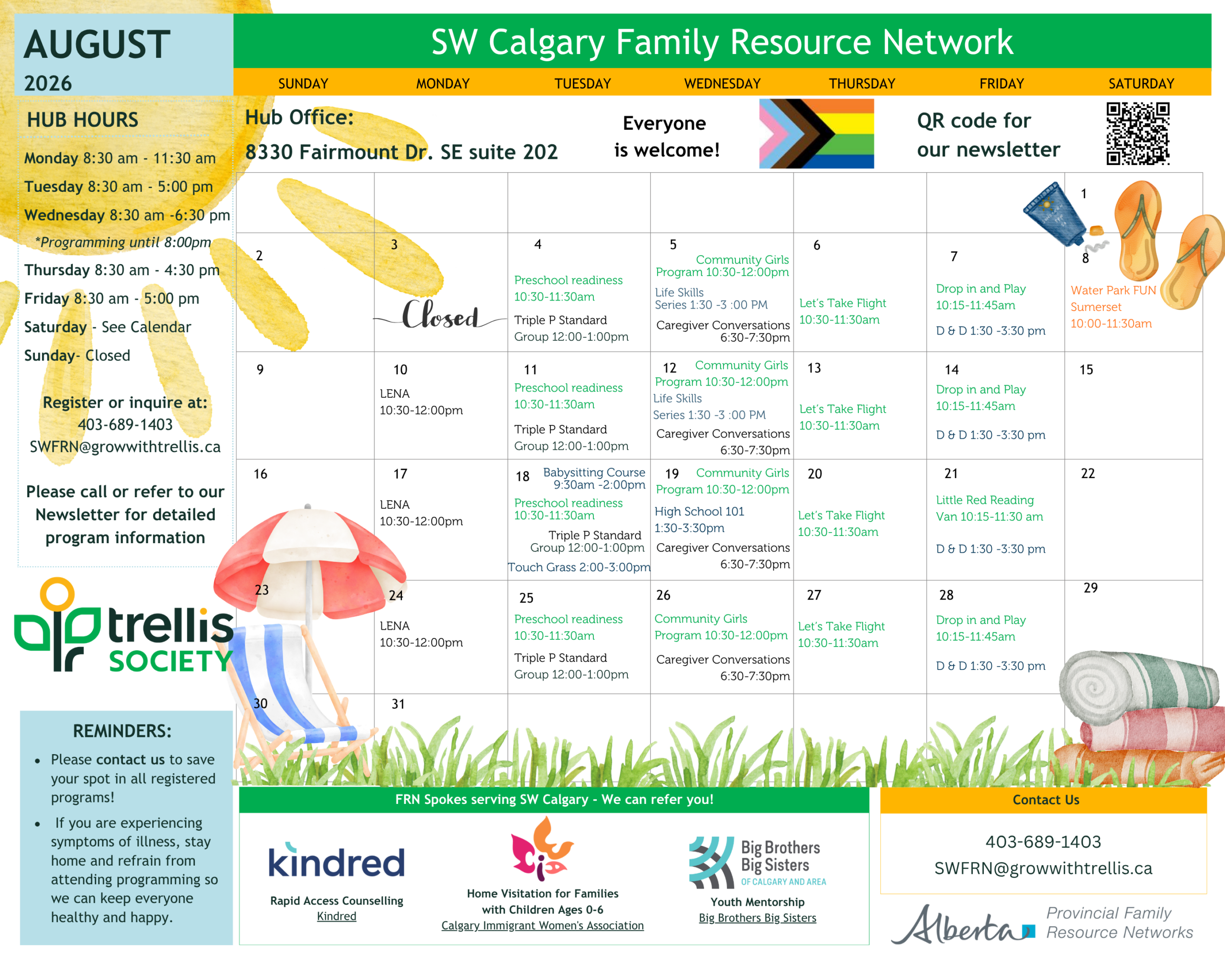 Southwest Calgary Family Resource Network Southwest Family Resource Network - August 2026 Newsletter || Activities and Programs for Children and Care Givers